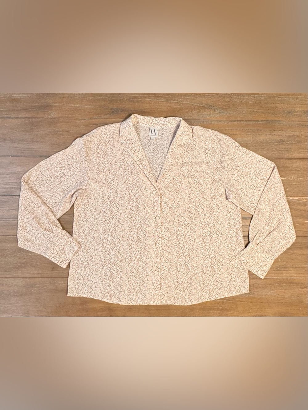 Worthington Cream Micro-Print Button Front Blouse